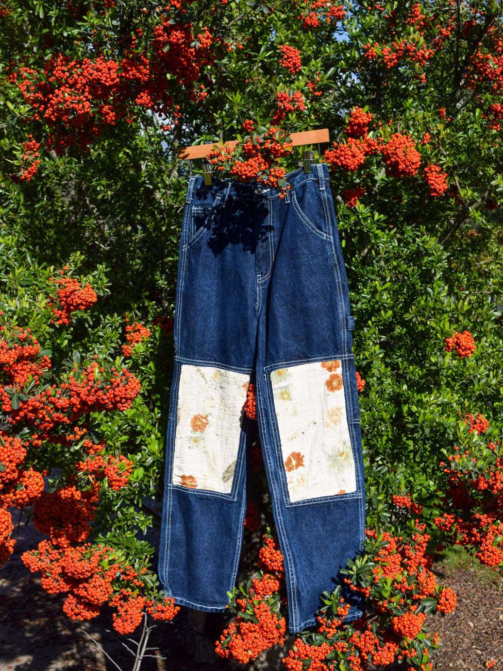 Eco-printed Hand Sewn Patch Utility Jeans