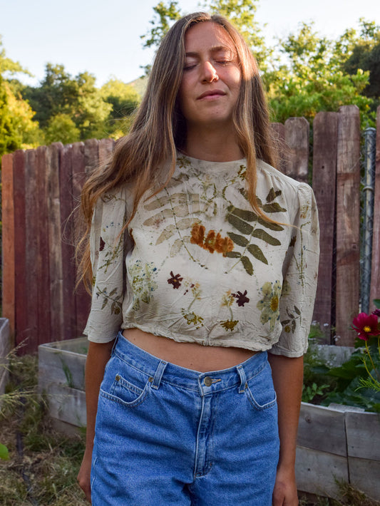 Eco-Printed Silk Crop Blouse