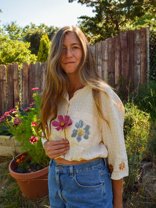 Flower Hammered Waffle Fabric Crop