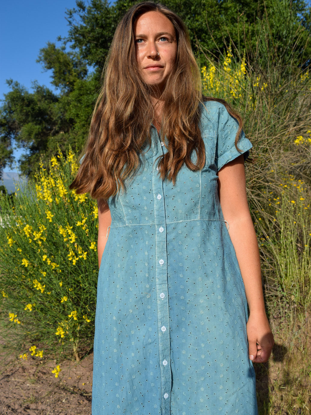 Indigo Eyelet Dress