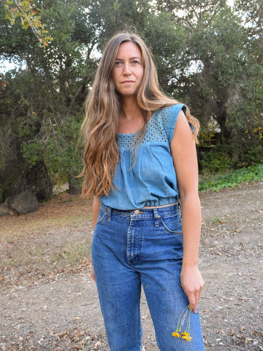 Indigo Hand Sewn Crop