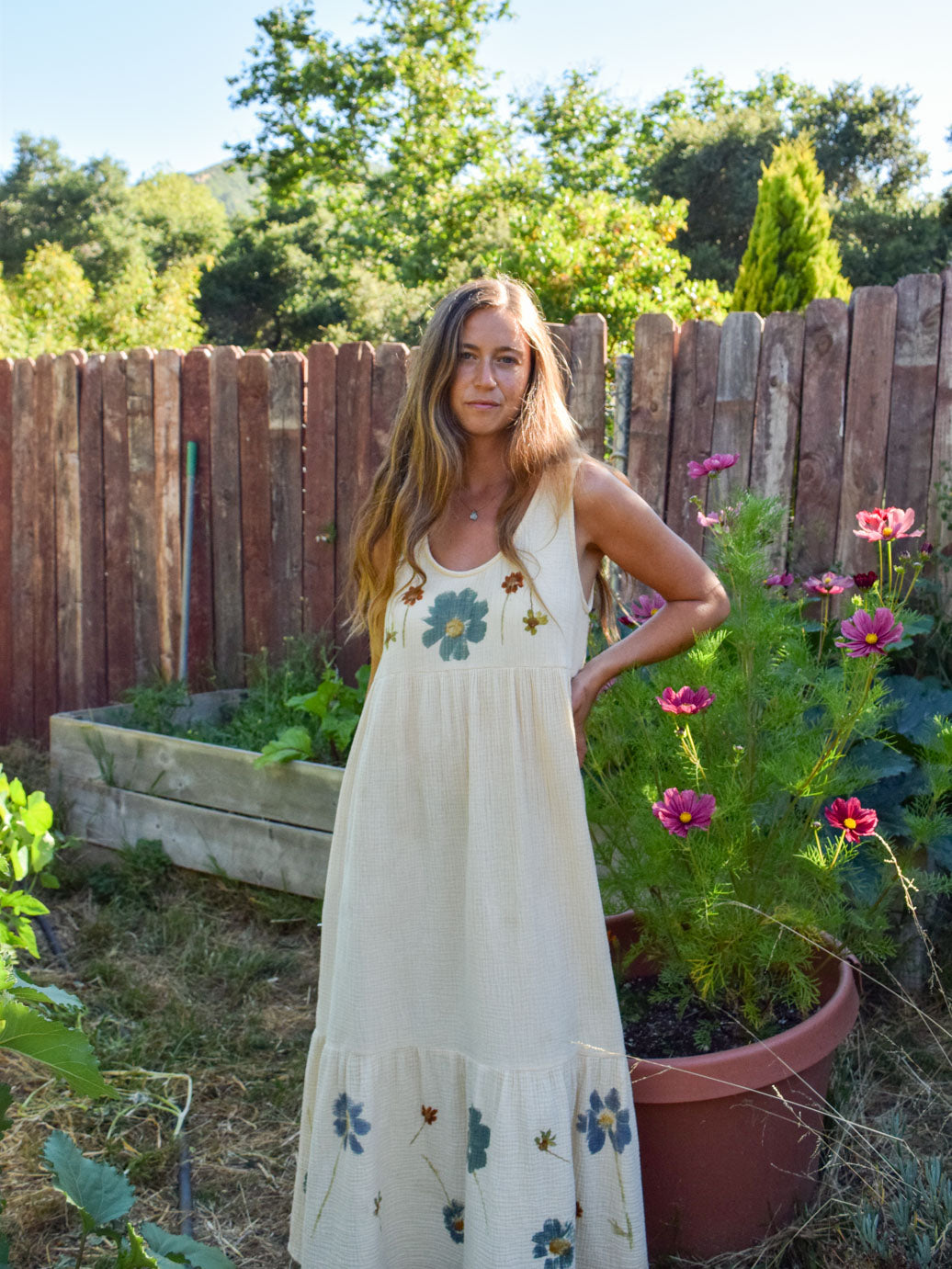 Flower Hammered Gauze Maxi Dress