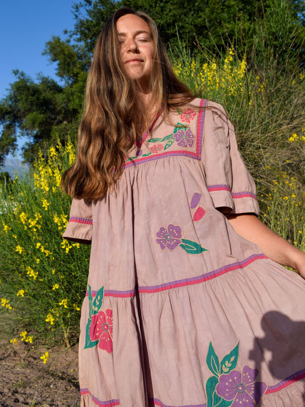 Logwood & Cutch Floral Embroidered Dress