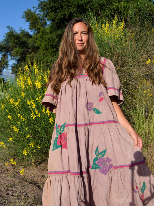 Logwood & Cutch Floral Embroidered Dress