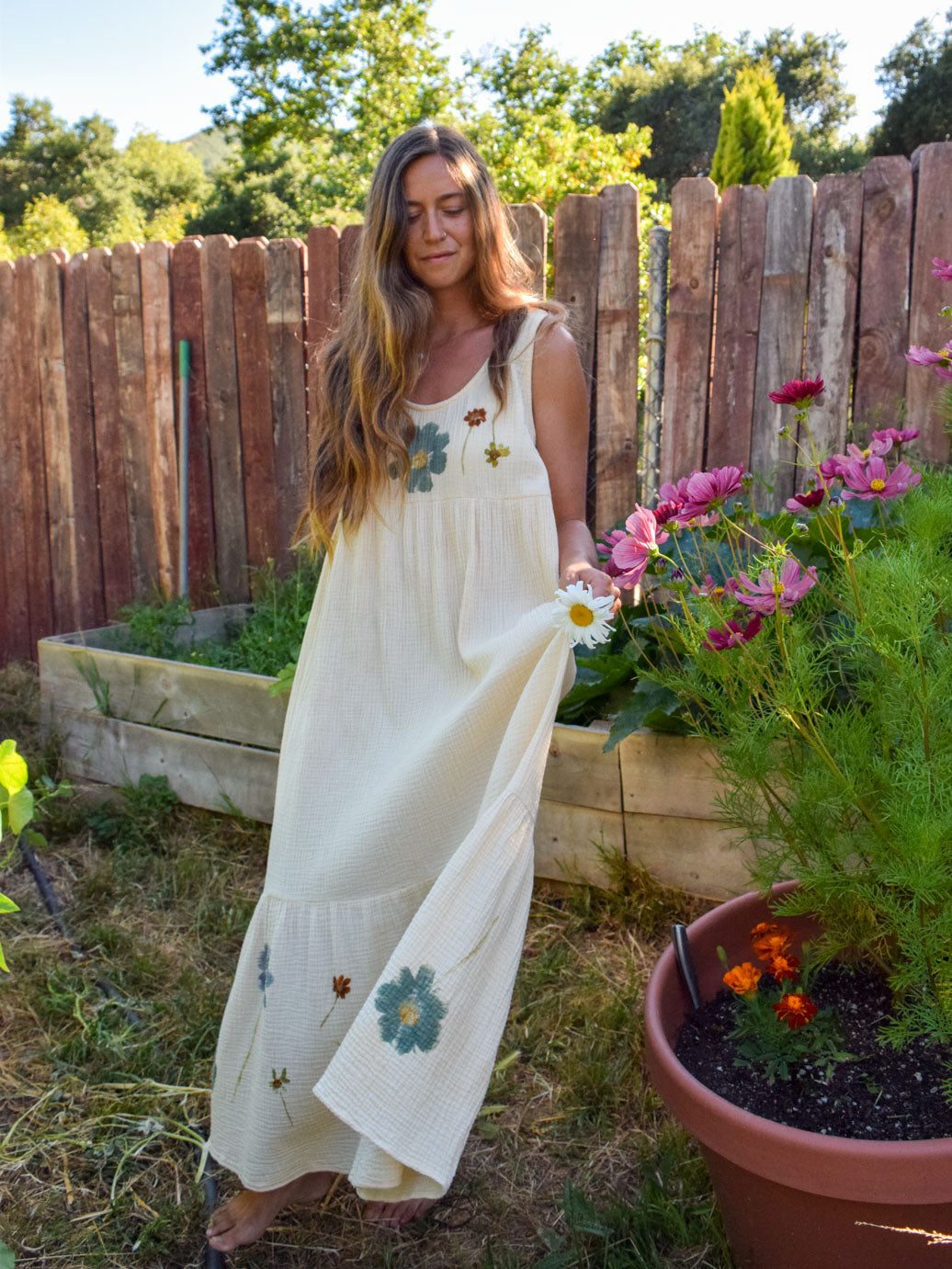 Flower Hammered Gauze Maxi Dress