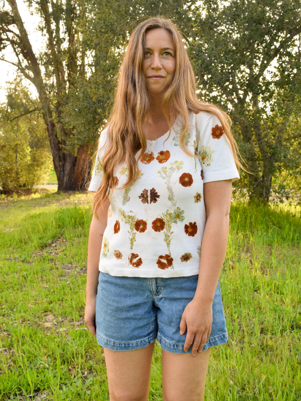 Eco-printed White Rib Tee Shirt