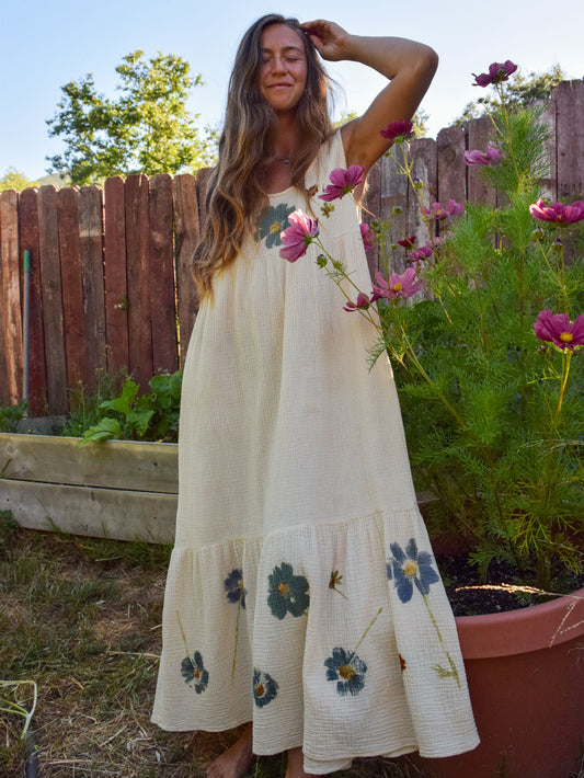 Flower Hammered Gauze Maxi Dress