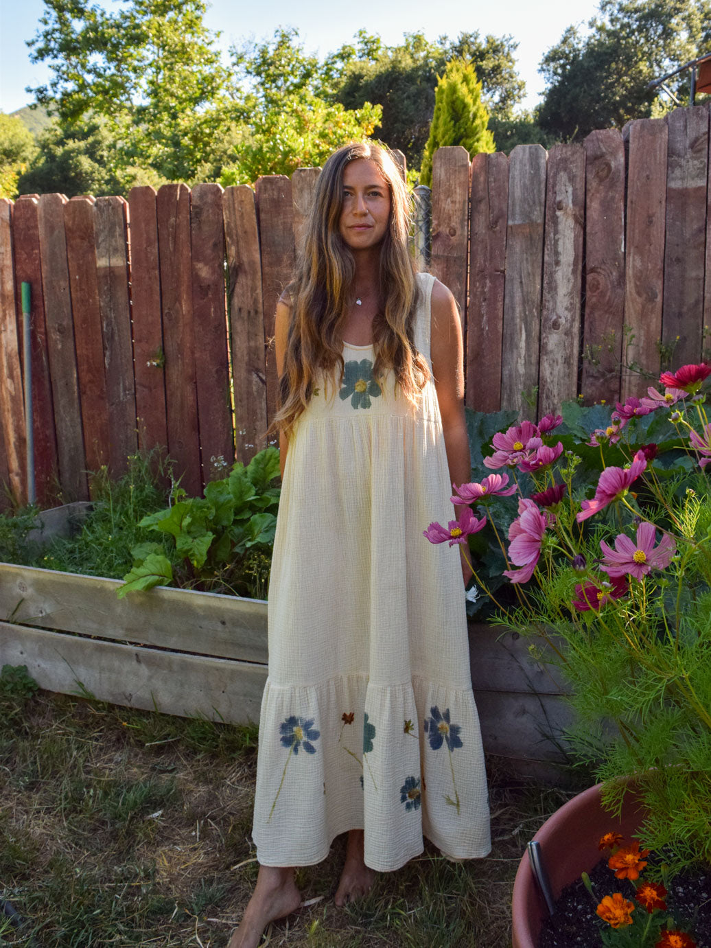 Flower Hammered Gauze Maxi Dress