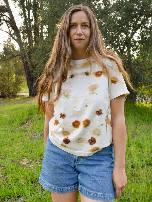 Eco-printed White Tee Shirt