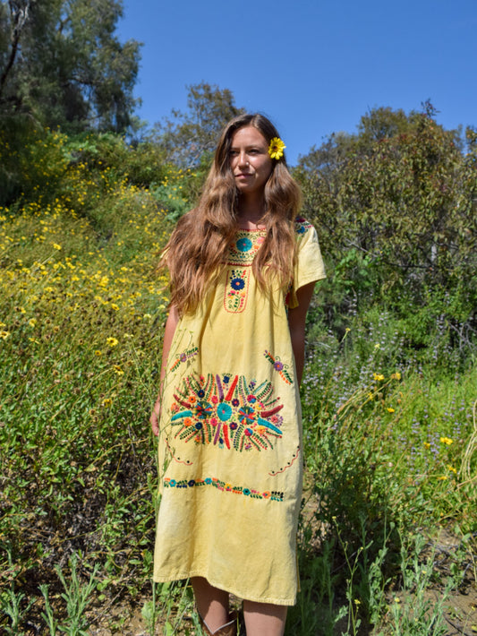 Marigold Embroidered Traditional Huipil Dress