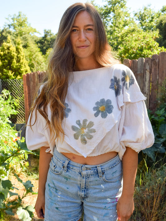 Flower Hammered Gauze Billowy Blouse