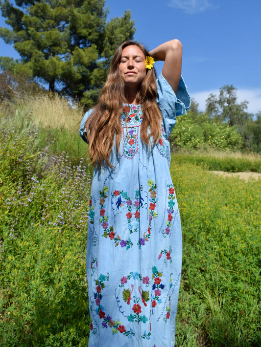 Indigo Traditional Huipil Maxi Dress