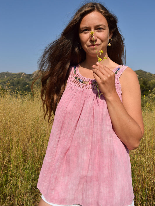 Lac Gauze Crochet Tank
