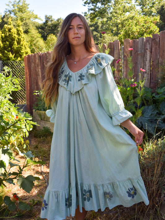 Flower Hammered Ruffle Dress