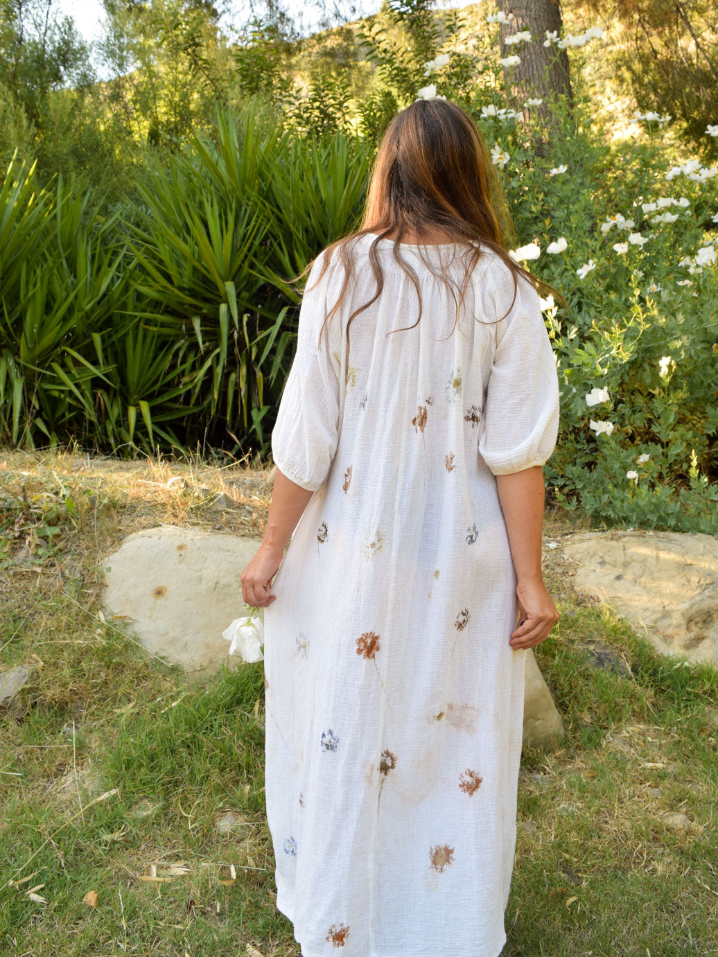 Flower Hammered Cotton Gauze Flowey Dress