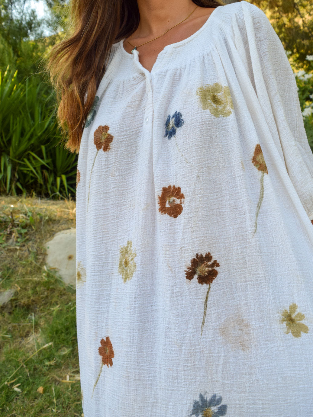 Flower Hammered Cotton Gauze Flowey Dress