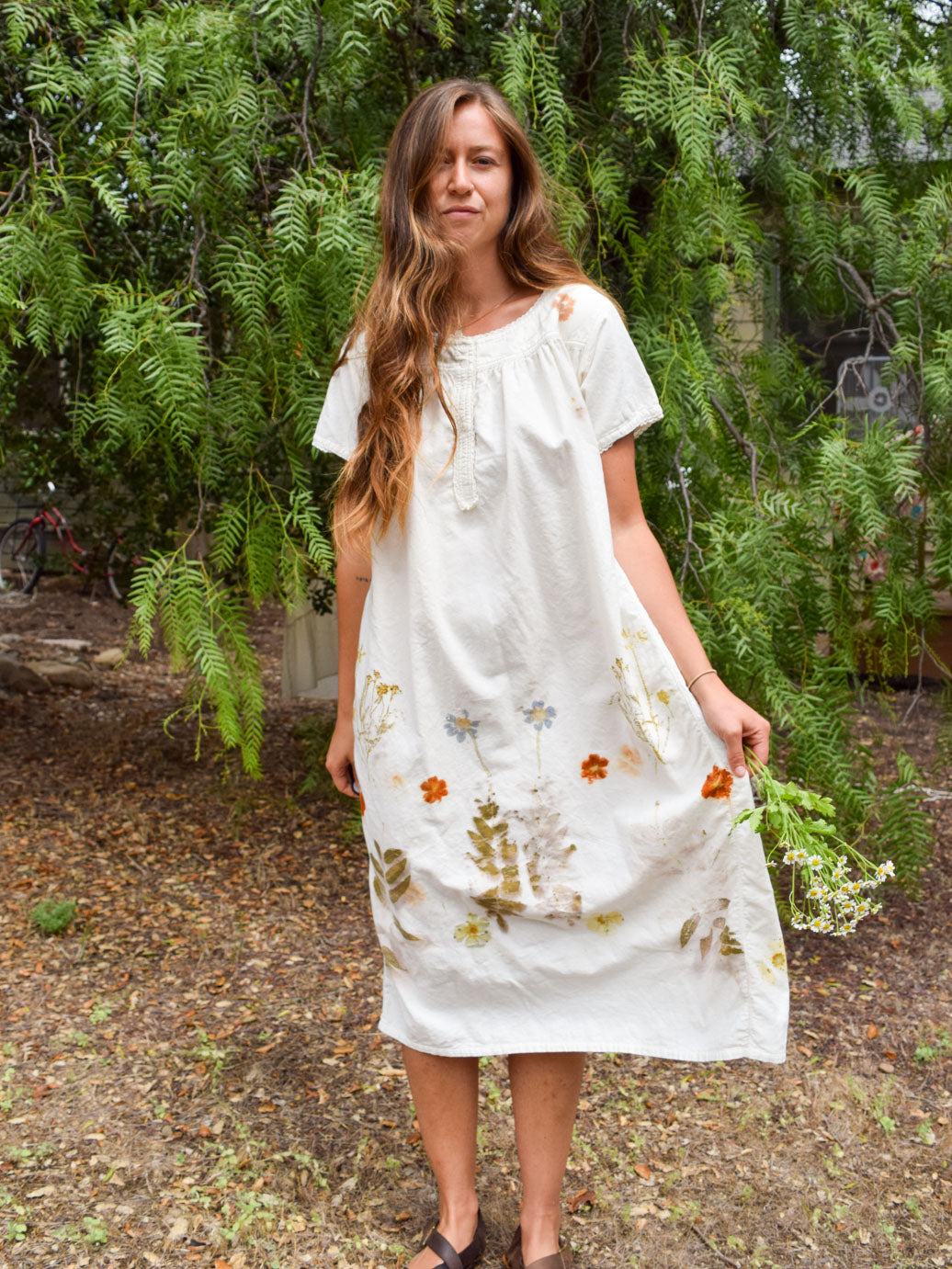 Eco- printed Antique Flannel Lined Night Dress