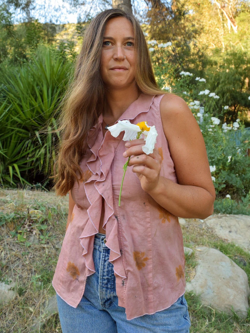 Lac & Flower Hammered Ruffle Tank Blouse