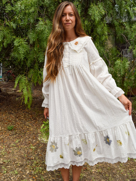 Flower Hammered Eyelet Cottage Dress