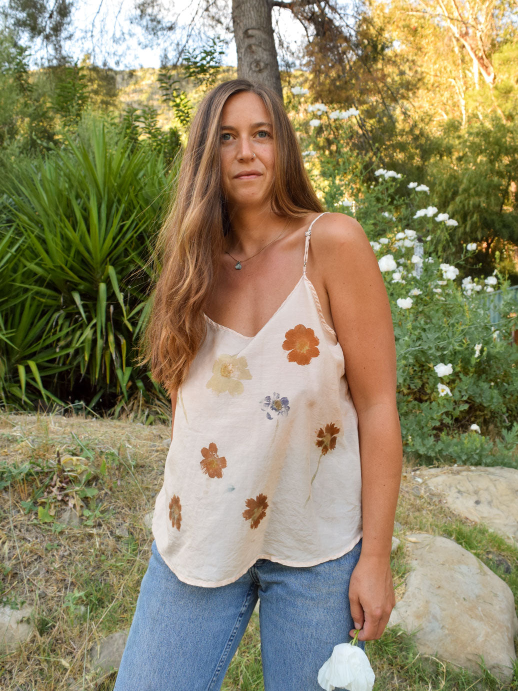 Flower Hammered Cotton/Silk Tank