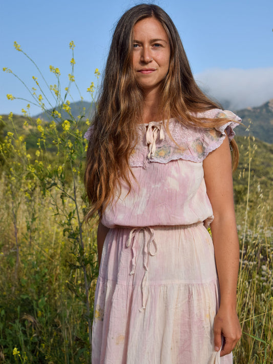 Lac & Logwood Ruffle Lace Maxi Dress