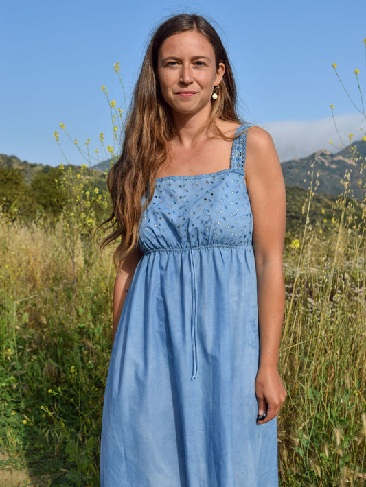 Indigo Eyelet Empire Dress