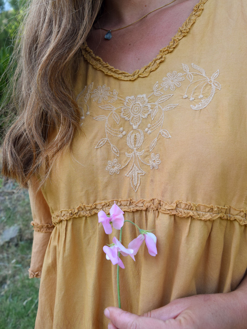 Marigold & Cutch Embroidered Tiered Dress