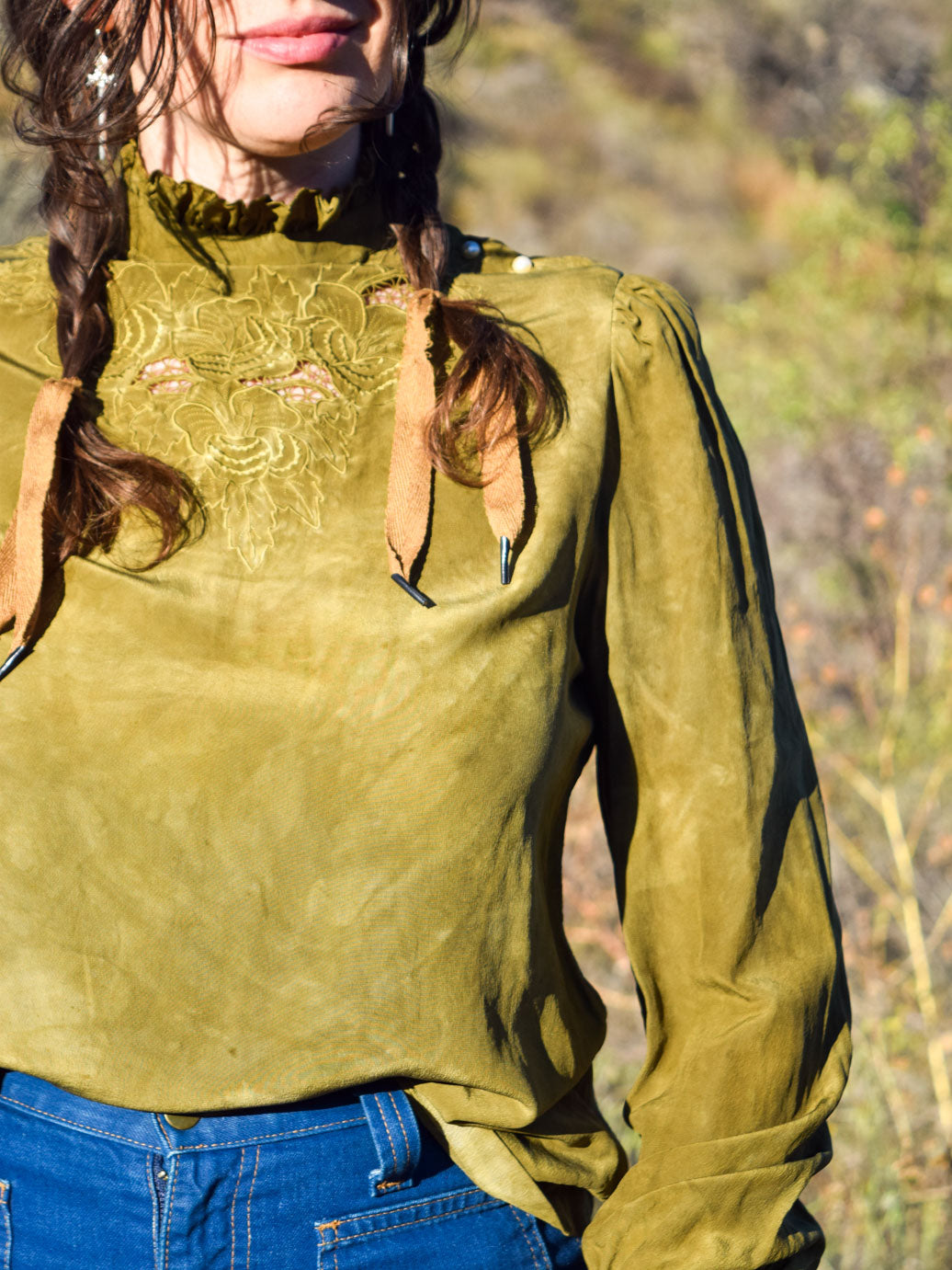 Marigold & Iron Silk Embroidered/Ruffled Blouse