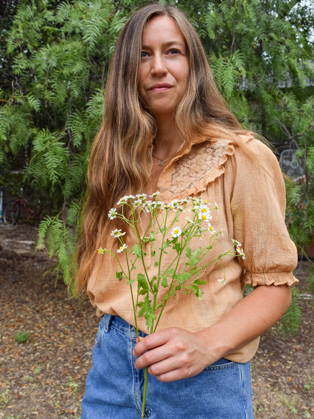 California Buckwheat Lace Ruffle Gauze Blouse