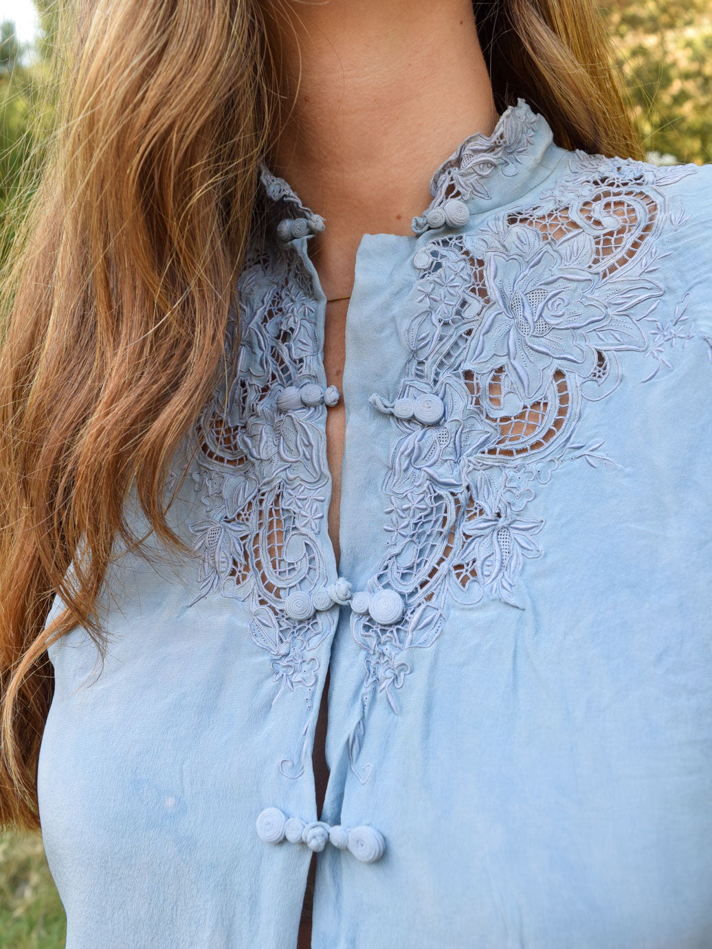 Indigo Silk Long Sleeve Blouse