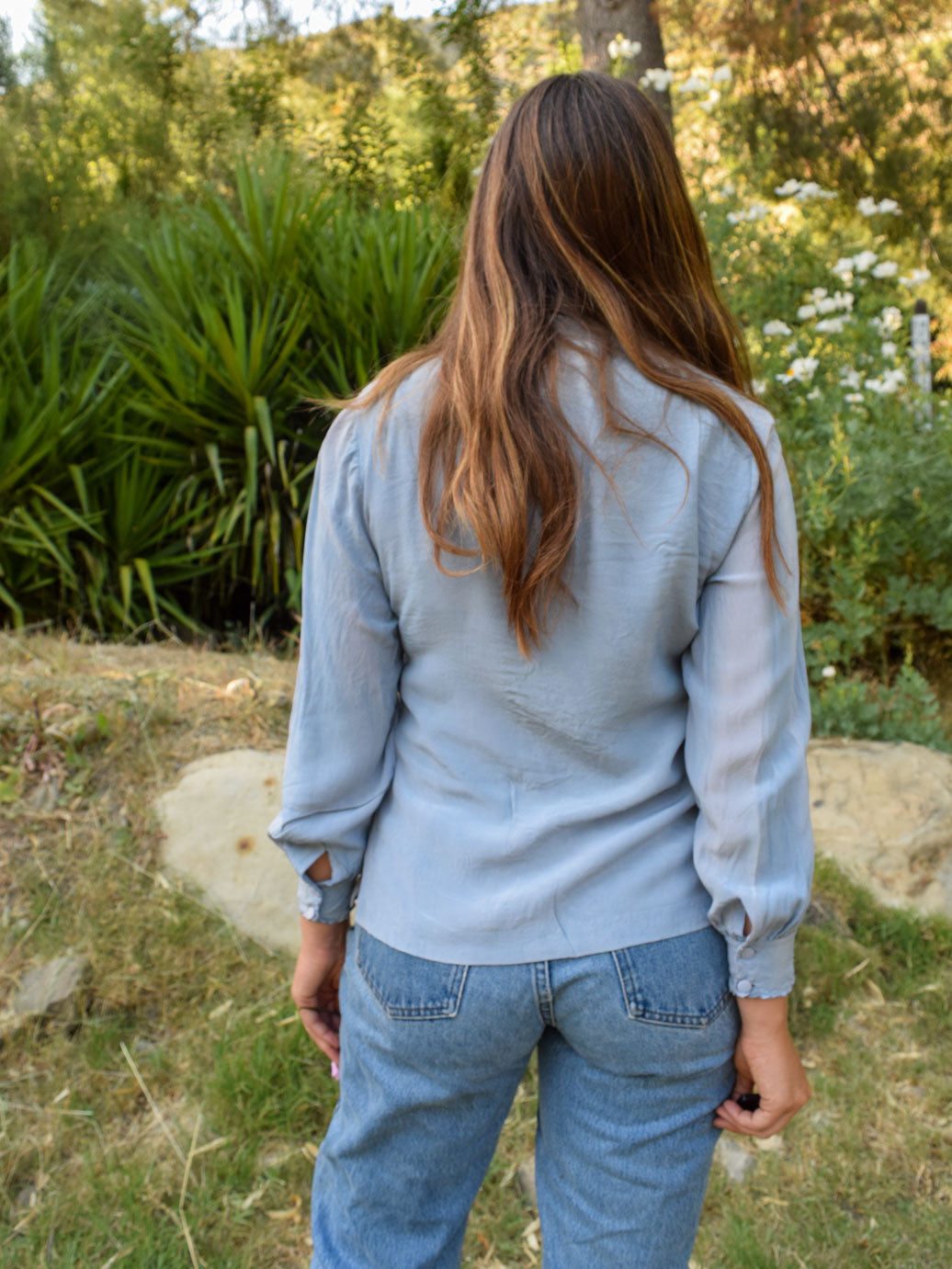 Indigo Silk Long Sleeve Blouse