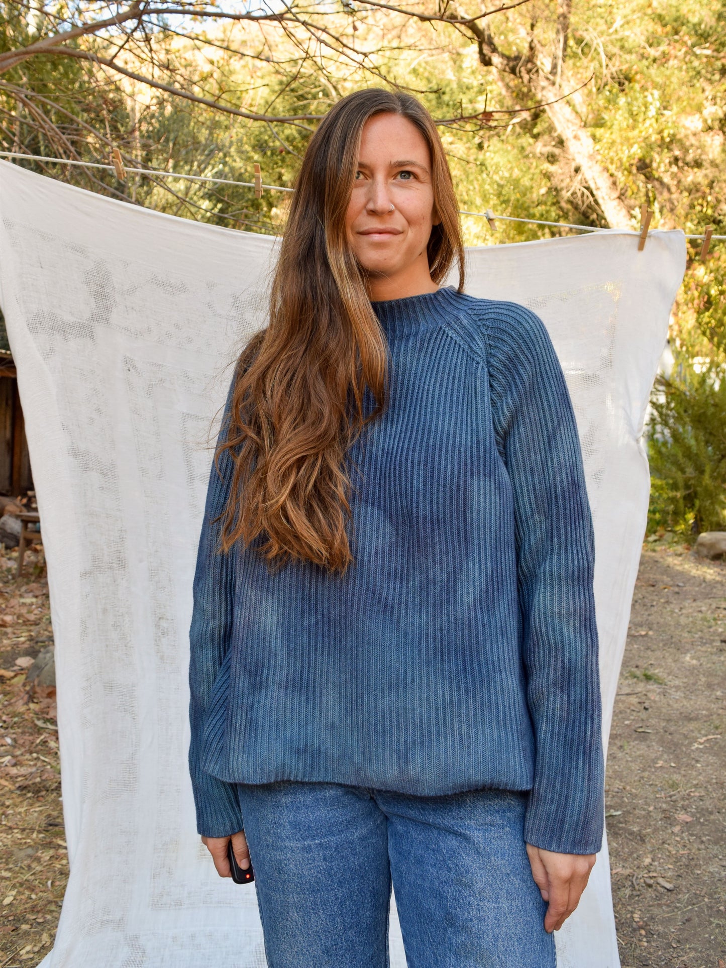 Indigo & Logwood Cotton Mock Neck Sweater