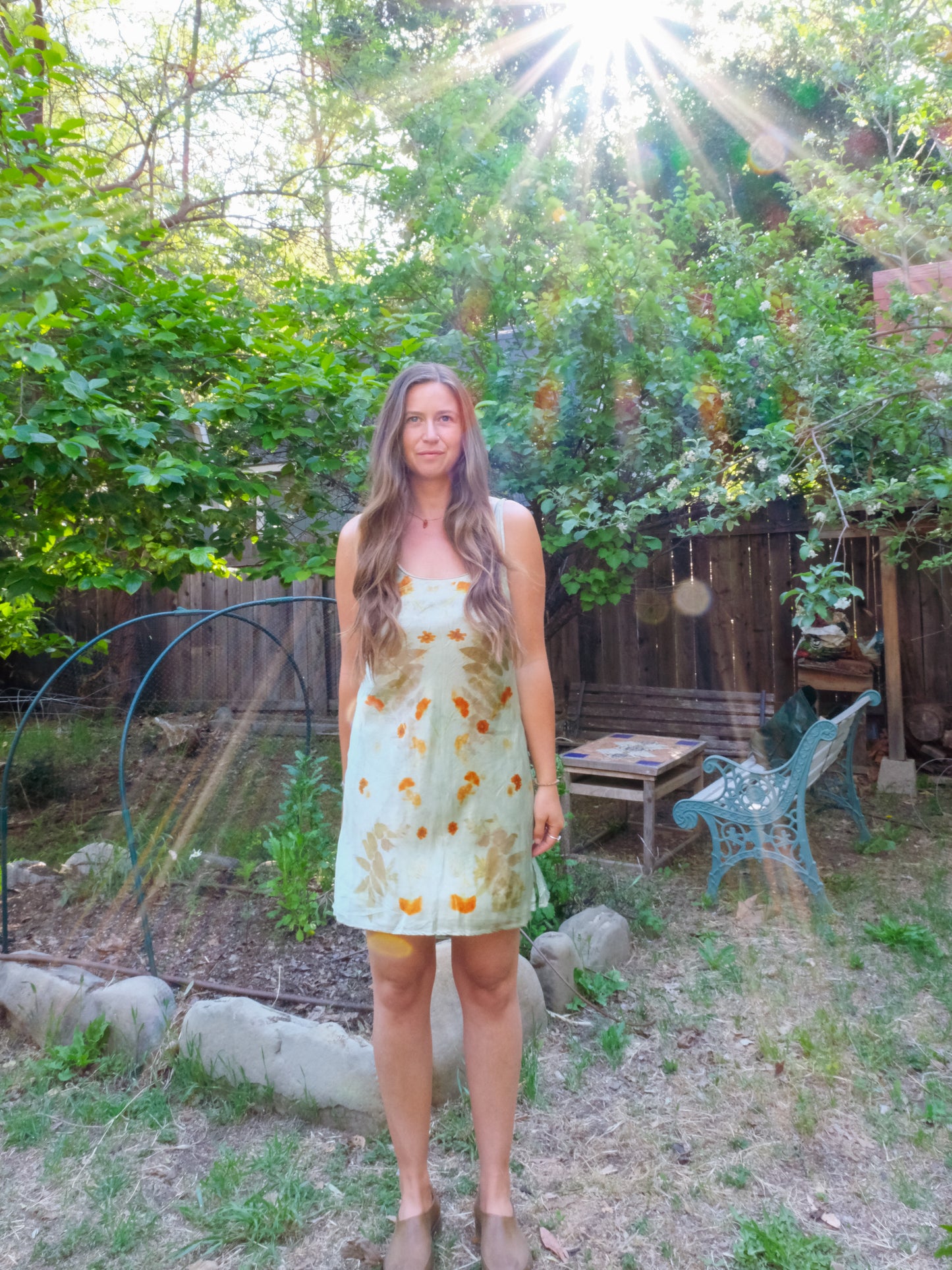 Chlorophyllin Silk Eco-printed Slip Dress