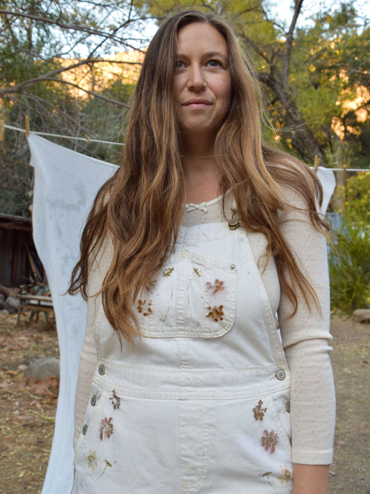 Eco-printed White Denim Overalls