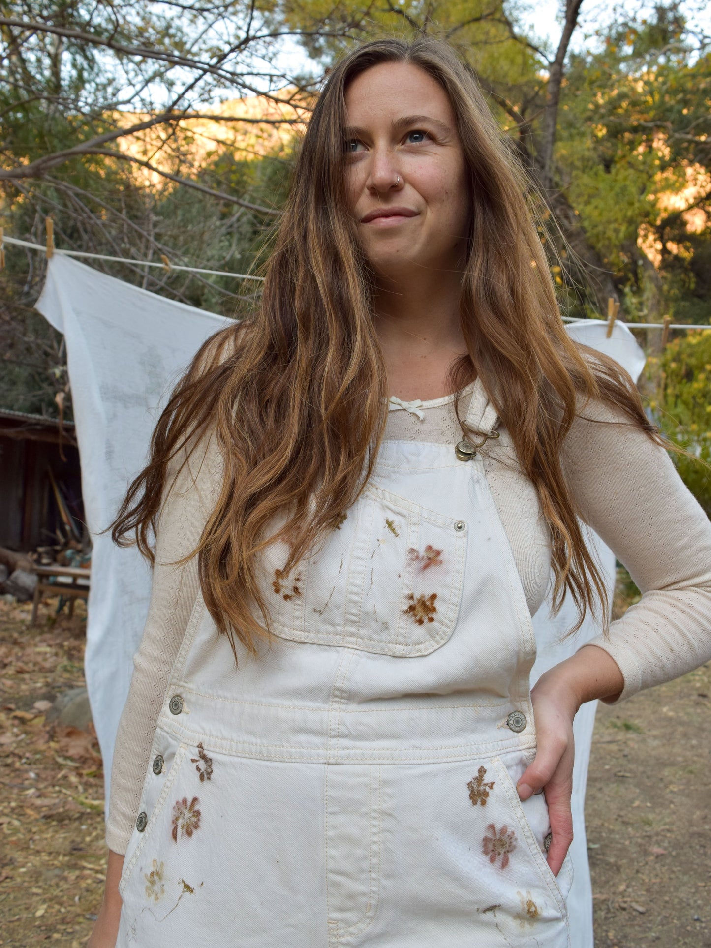 Eco-printed White Denim Overalls