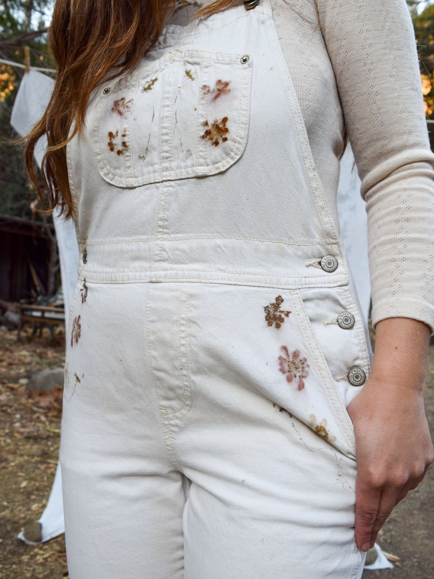 Eco-printed White Denim Overalls