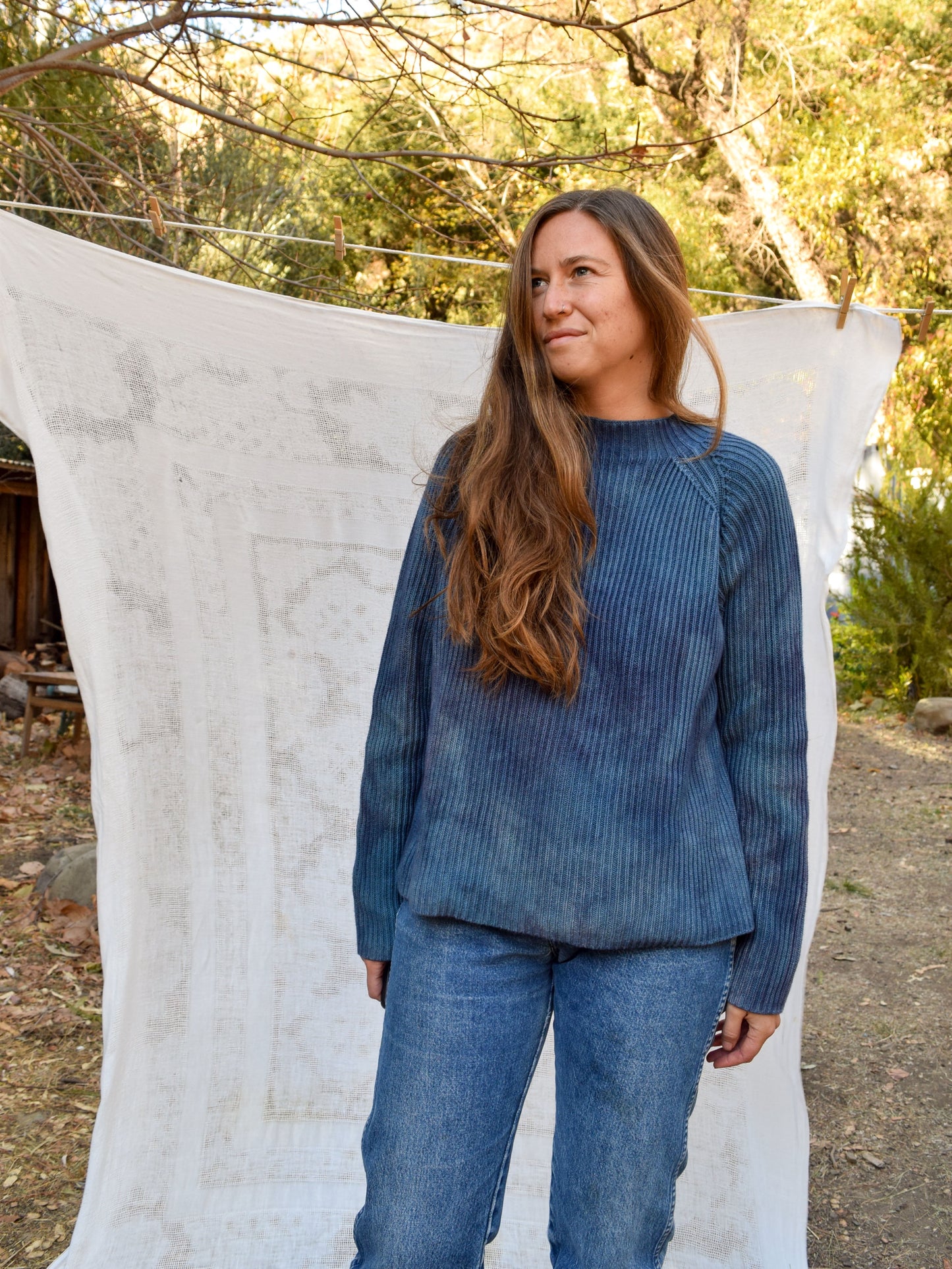 Indigo & Logwood Cotton Mock Neck Sweater