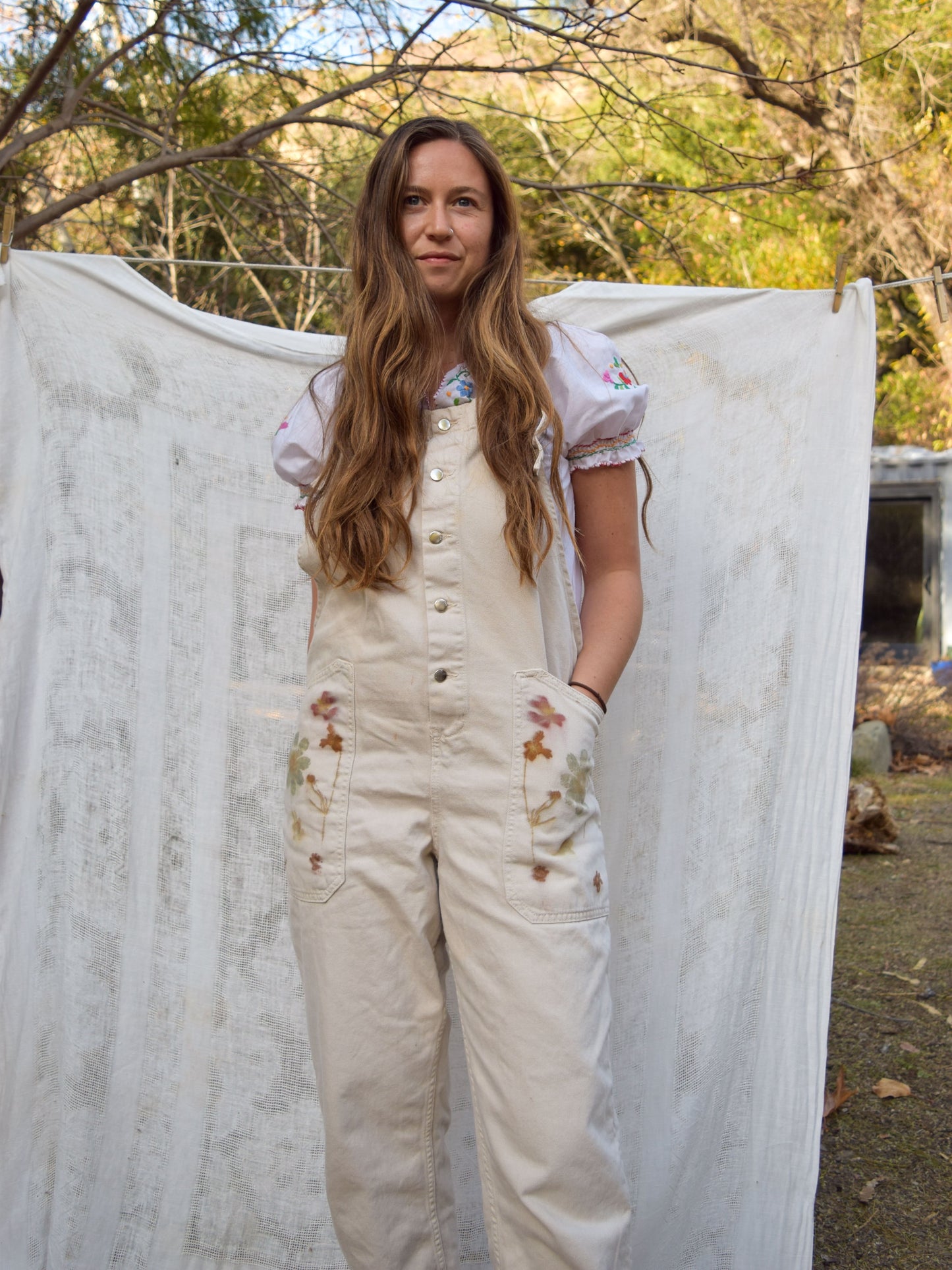 Eco-printed Patch Pocket Button Up Jumpsuit