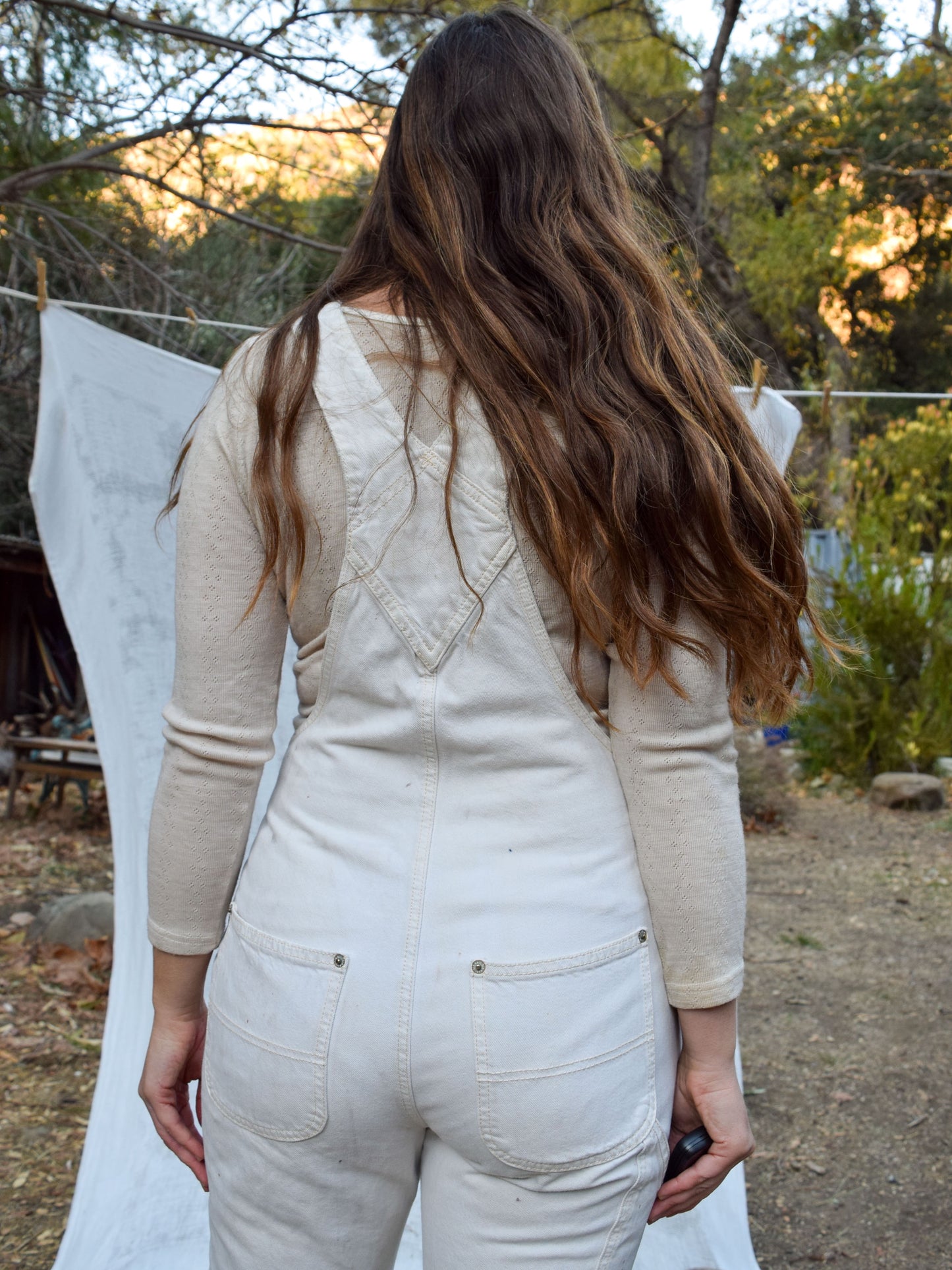 Eco-printed White Denim Overalls