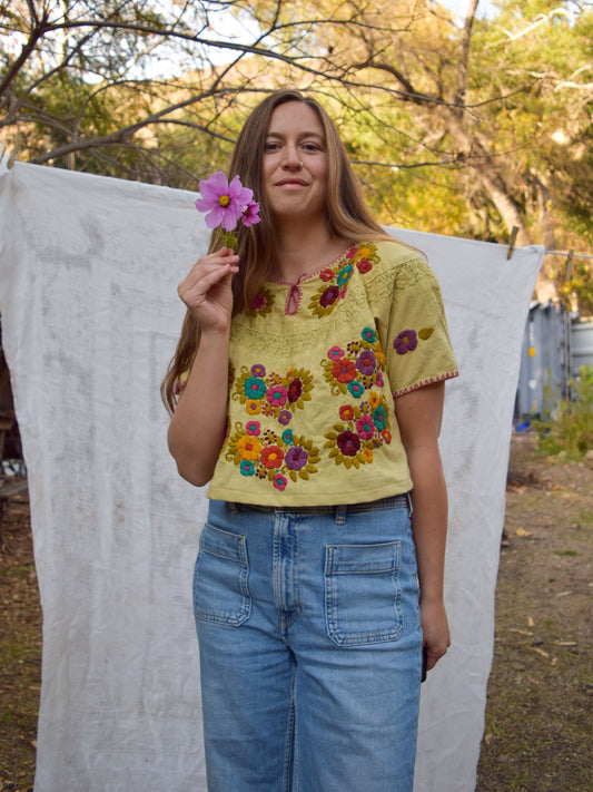 Pomegranate Embroidered Traditional Huipil Blouse