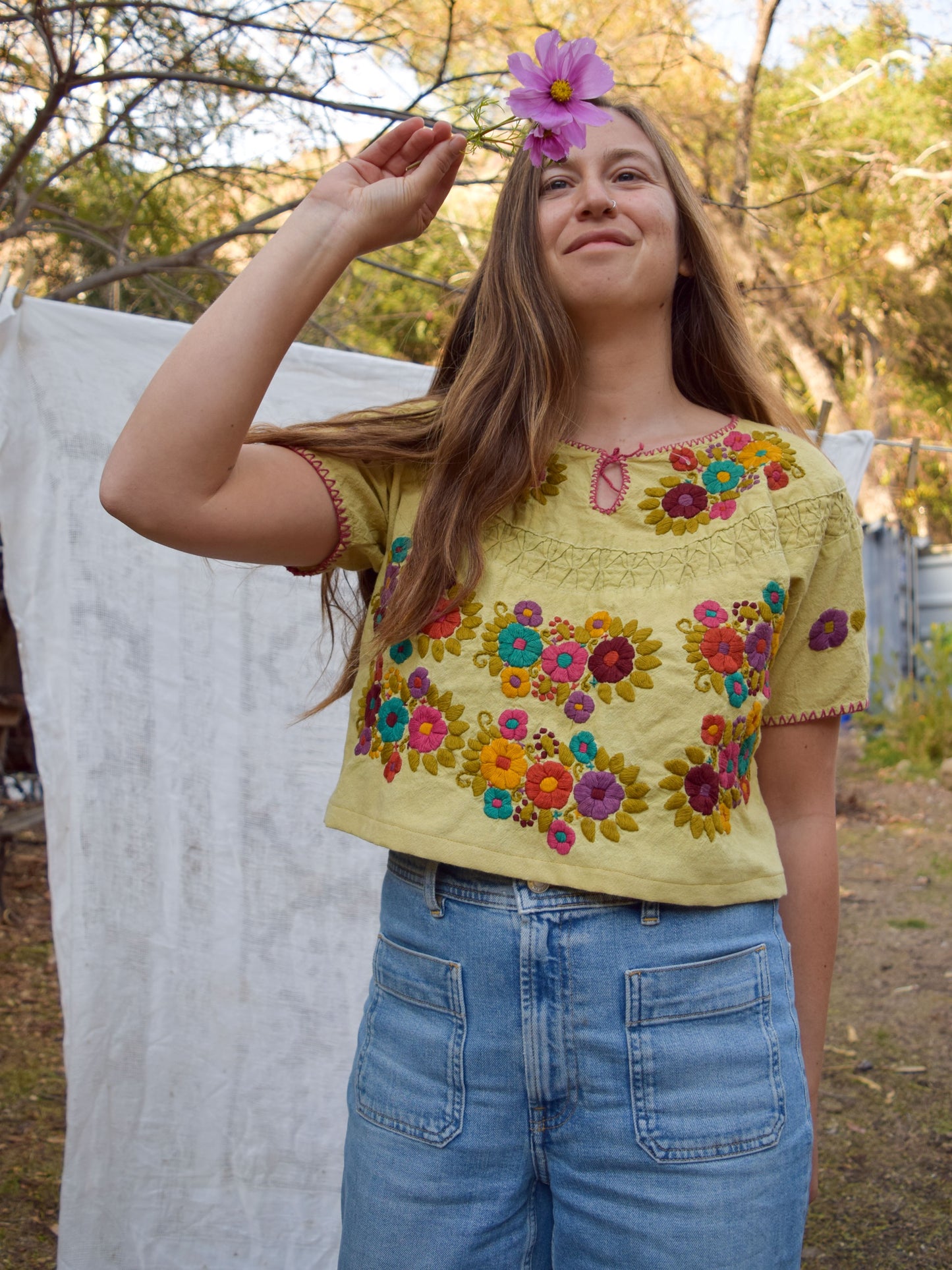 Pomegranate Embroidered Traditional Huipil Blouse