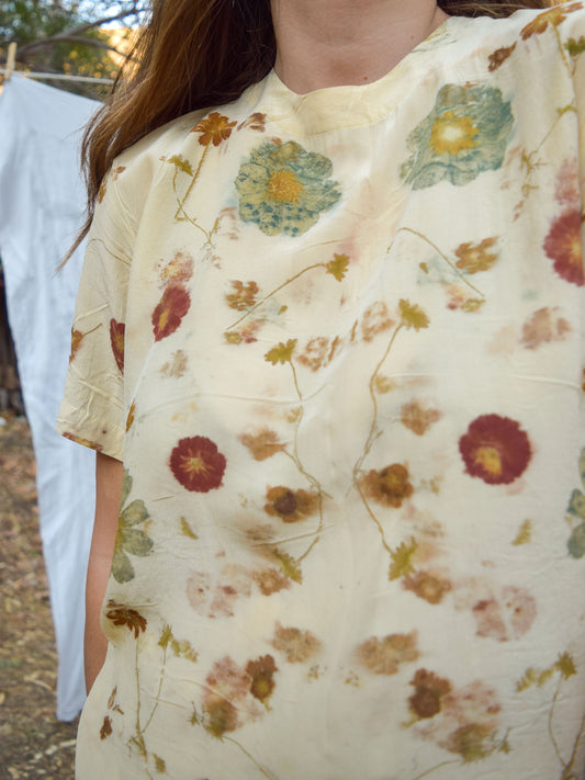 Eco-printed Silk Short Sleeve Blouse