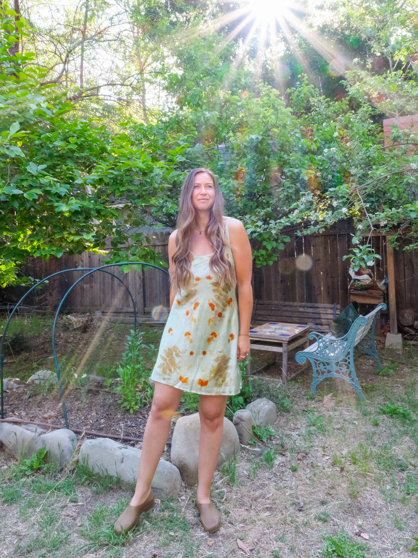 Chlorophyllin Silk Eco-printed Slip Dress