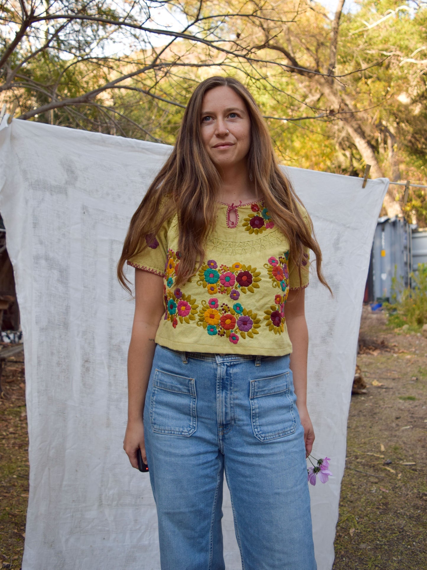 Pomegranate Embroidered Traditional Huipil Blouse