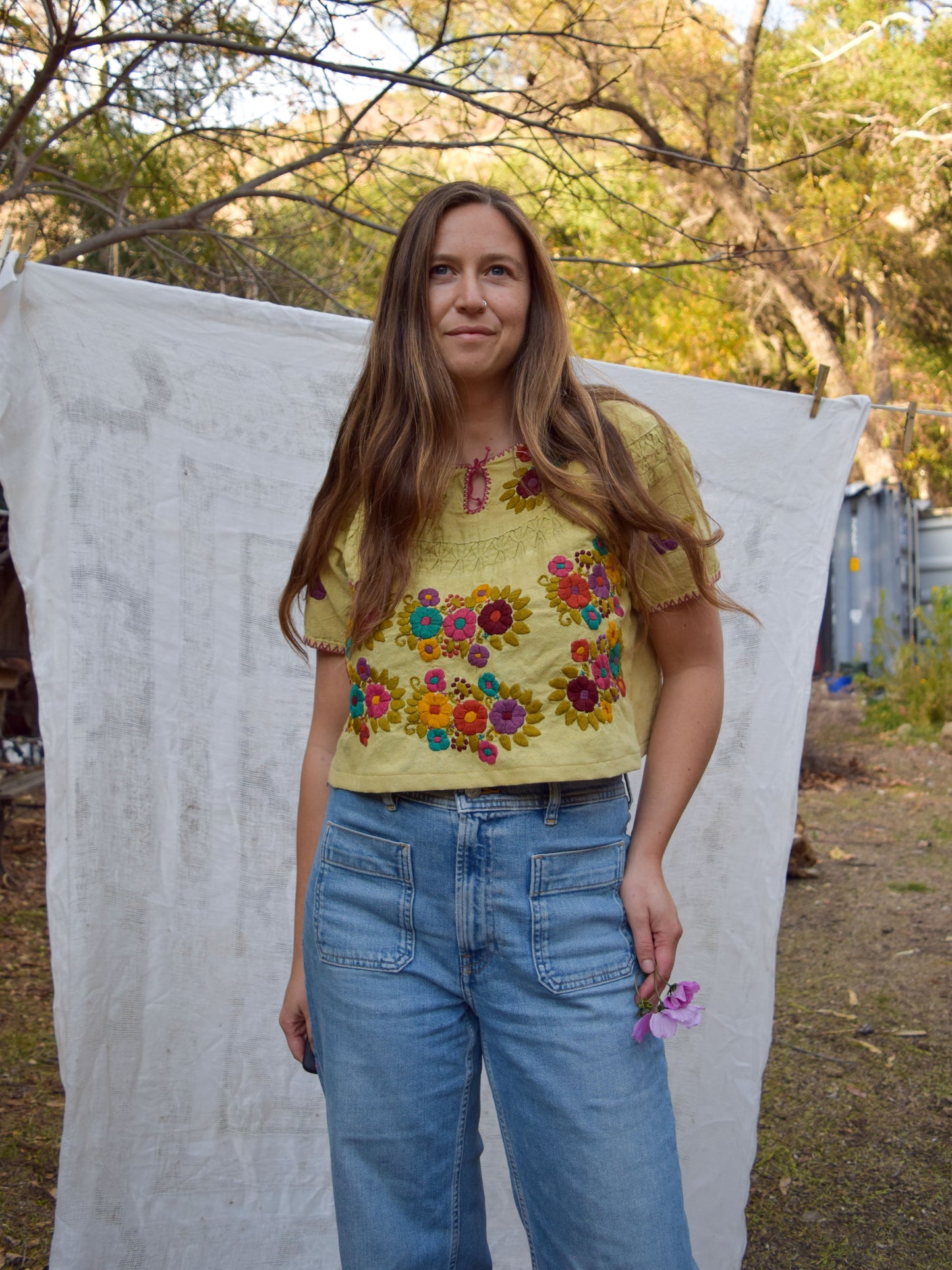 Pomegranate Embroidered Traditional Huipil Blouse