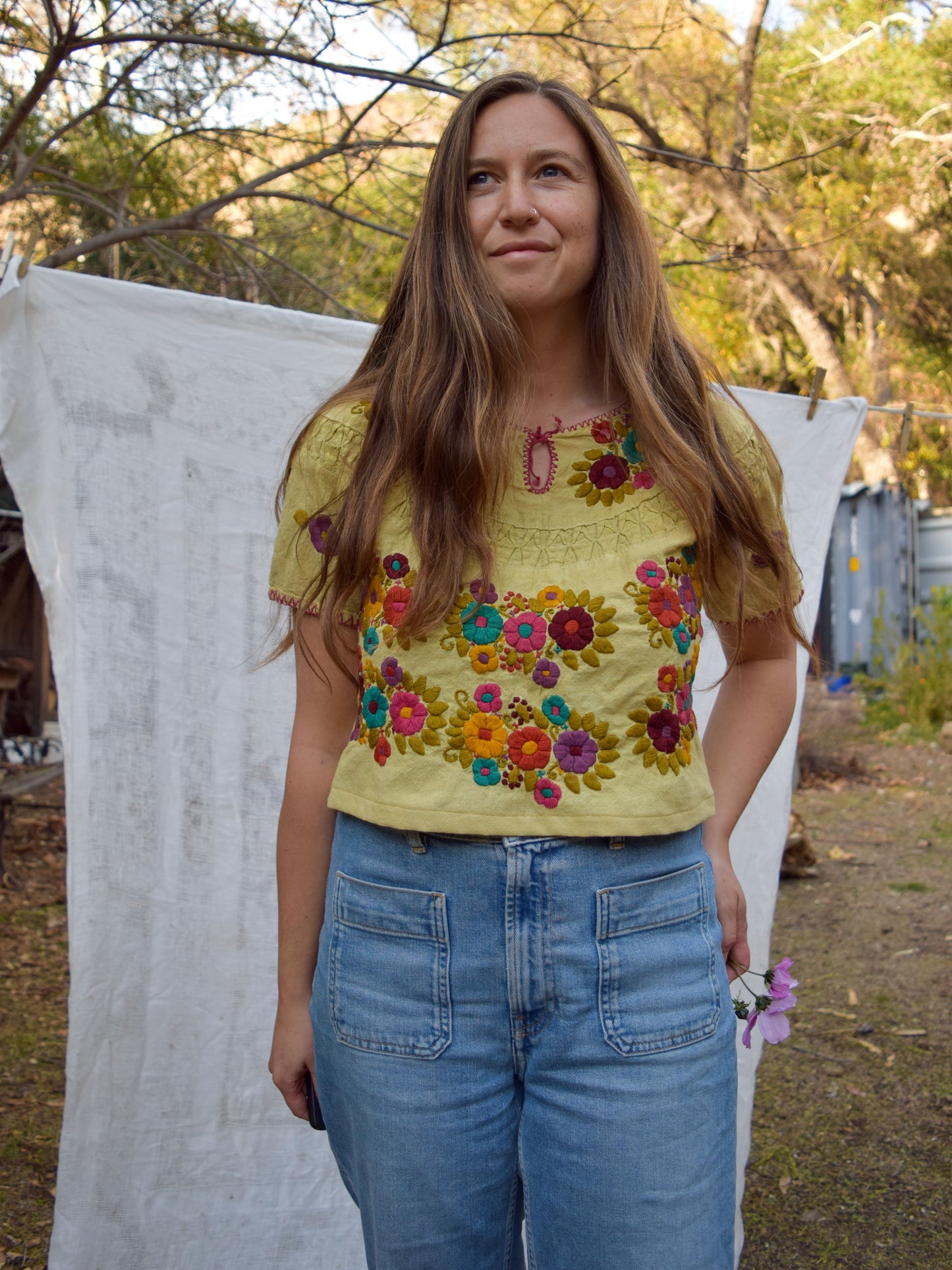 Pomegranate Embroidered Traditional Huipil Blouse