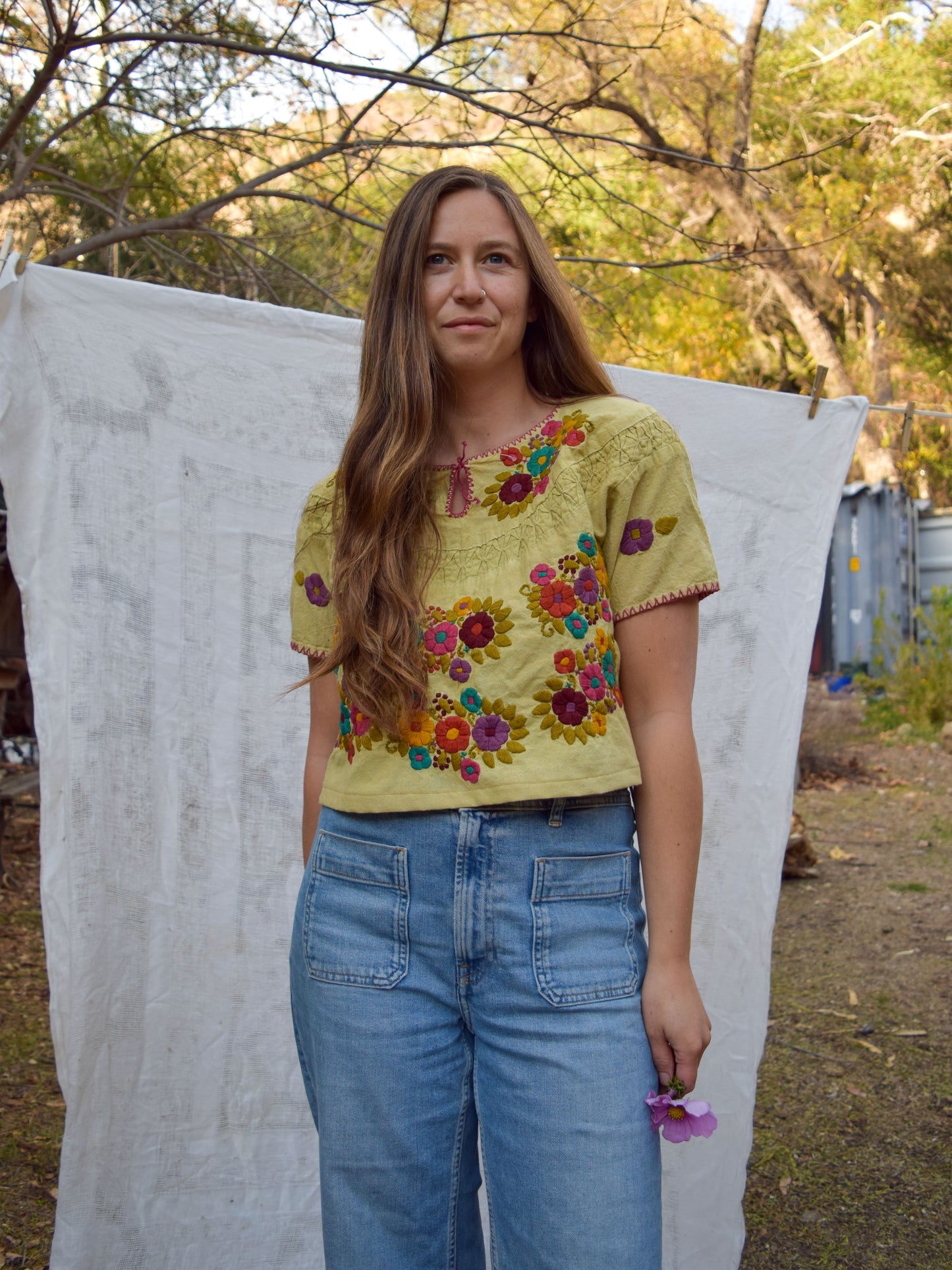 Pomegranate Embroidered Traditional Huipil Blouse