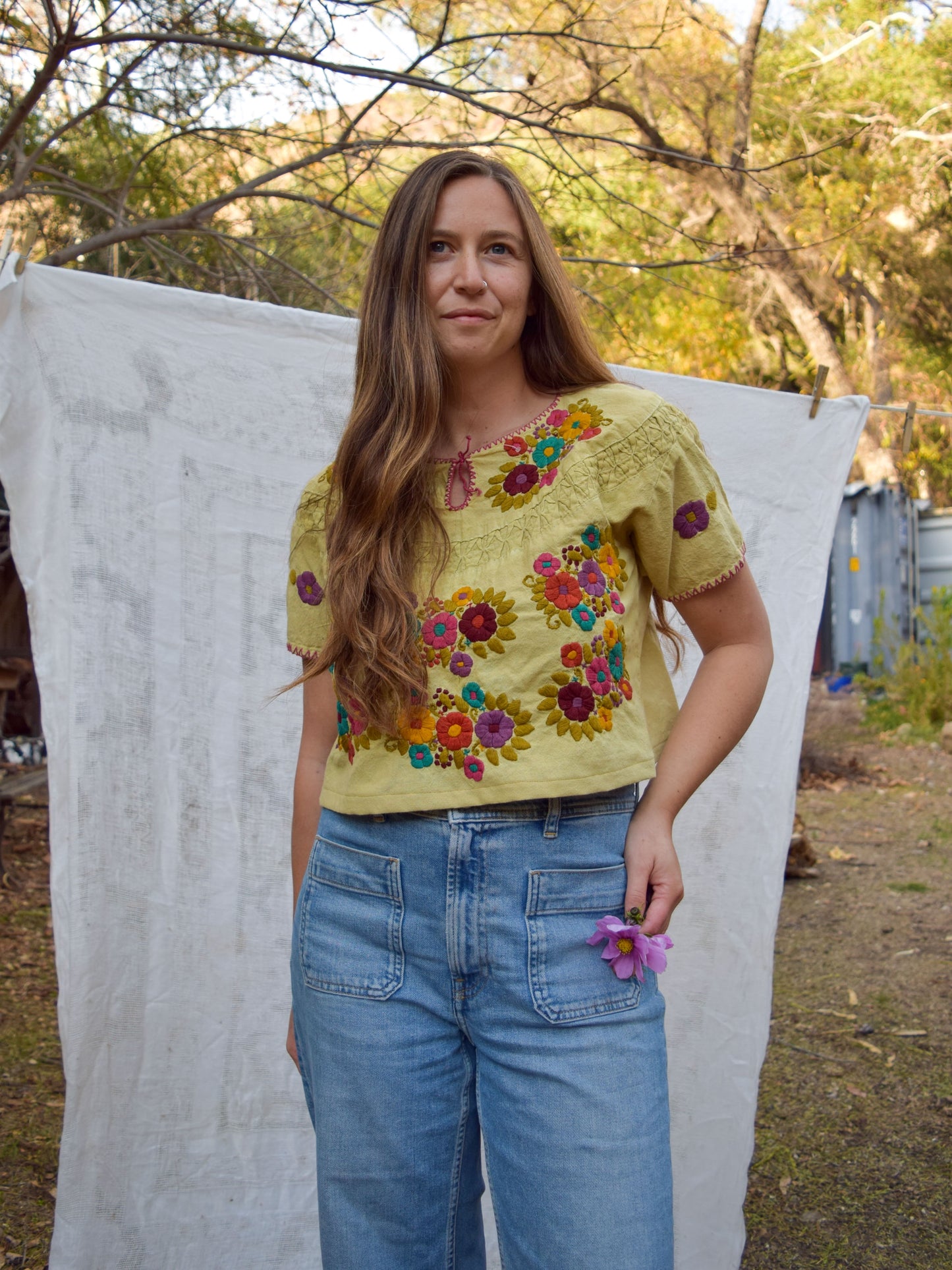 Pomegranate Embroidered Traditional Huipil Blouse