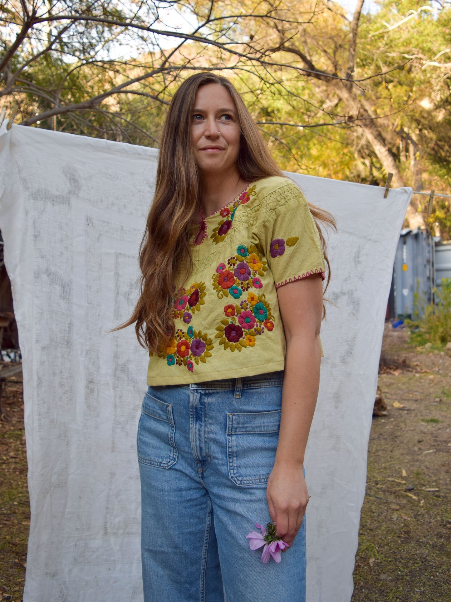 Pomegranate Embroidered Traditional Huipil Blouse