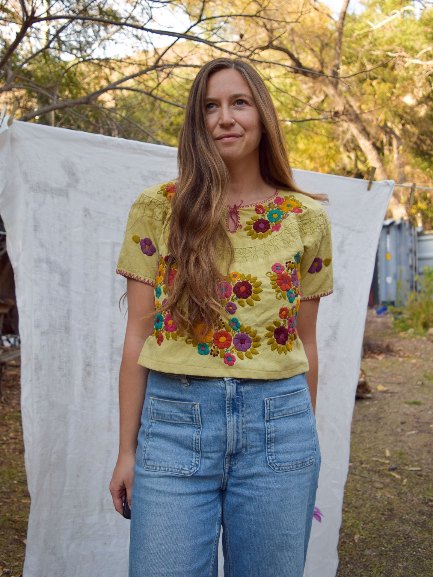 Pomegranate Embroidered Traditional Huipil Blouse